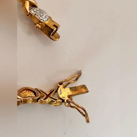 PAJ BR Gold & Silver  Tone Heart Tennis Charm Bracelet Metal Box Clasp - Picture 7 of 9